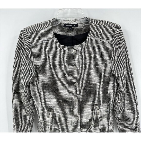 KENNA T jacket blazer cropped striped lightweight career office black white S - Picture 2 of 7